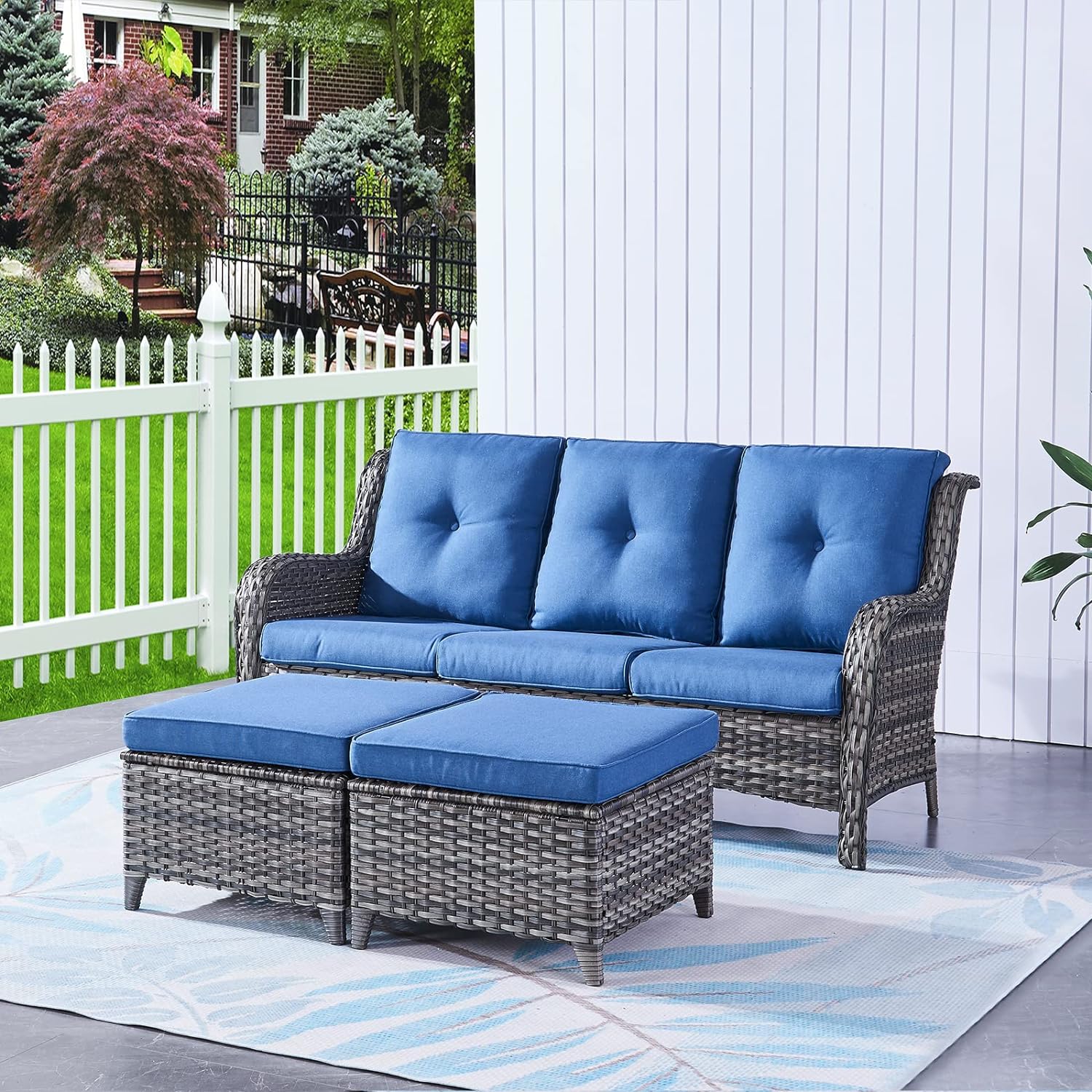 HUMMUH Patio Furniture 5 Pieces Outdoor Furniture Set Wicker Outdoor Sectional Couch with Patio Swivel Rocking Chairs,Ottomans for Patio : Patio, Lawn  Garden