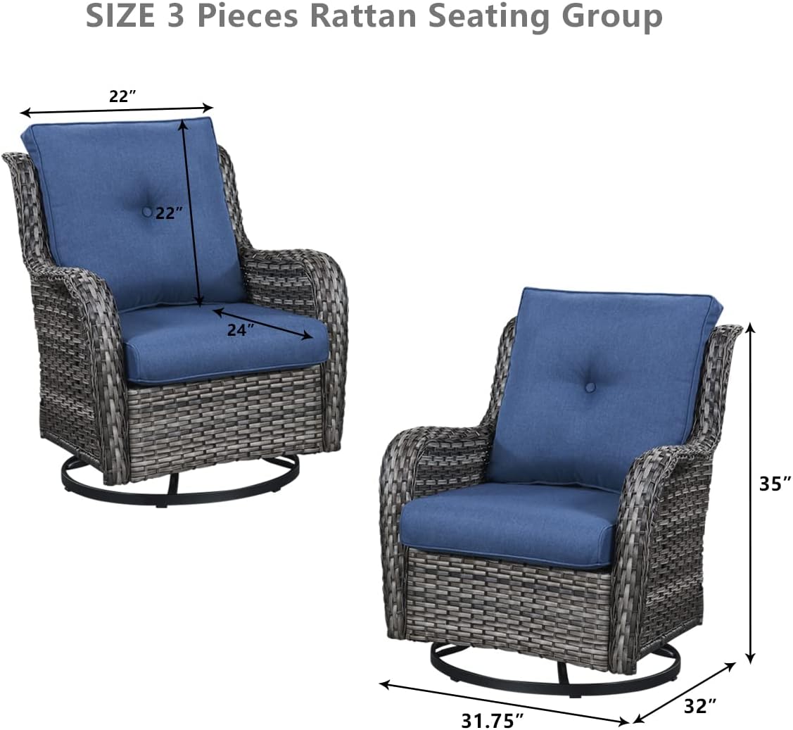 HUMMUH Patio Furniture 5 Pieces Outdoor Furniture Set Wicker Outdoor Sectional Couch with Patio Swivel Rocking Chairs,Ottomans for Patio : Patio, Lawn  Garden