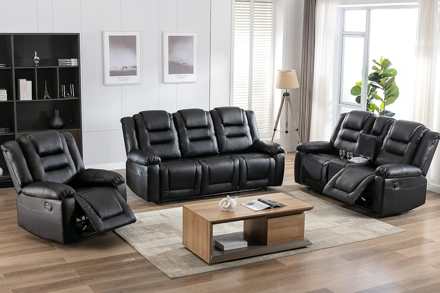 KAZIO Manual Leather Recliner Sofa Set, Living Room Furniture Set,Leather Sofa Set and Recliner Couch for Home/Office KAZIO Manual Leather Recliner Sofa Set, Living Room Furniture Set,Leather Sofa Set and Recliner Couch for Home/Office