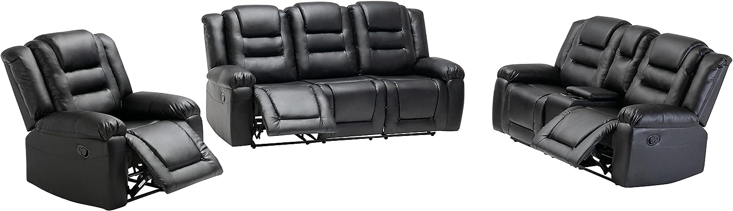 KAZIO Manual Leather Recliner Sofa Set, Living Room Furniture Set,Leather Sofa Set and Recliner Couch for Home/Office KAZIO Manual Leather Recliner Sofa Set, Living Room Furniture Set,Leather Sofa Set and Recliner Couch for Home/Office