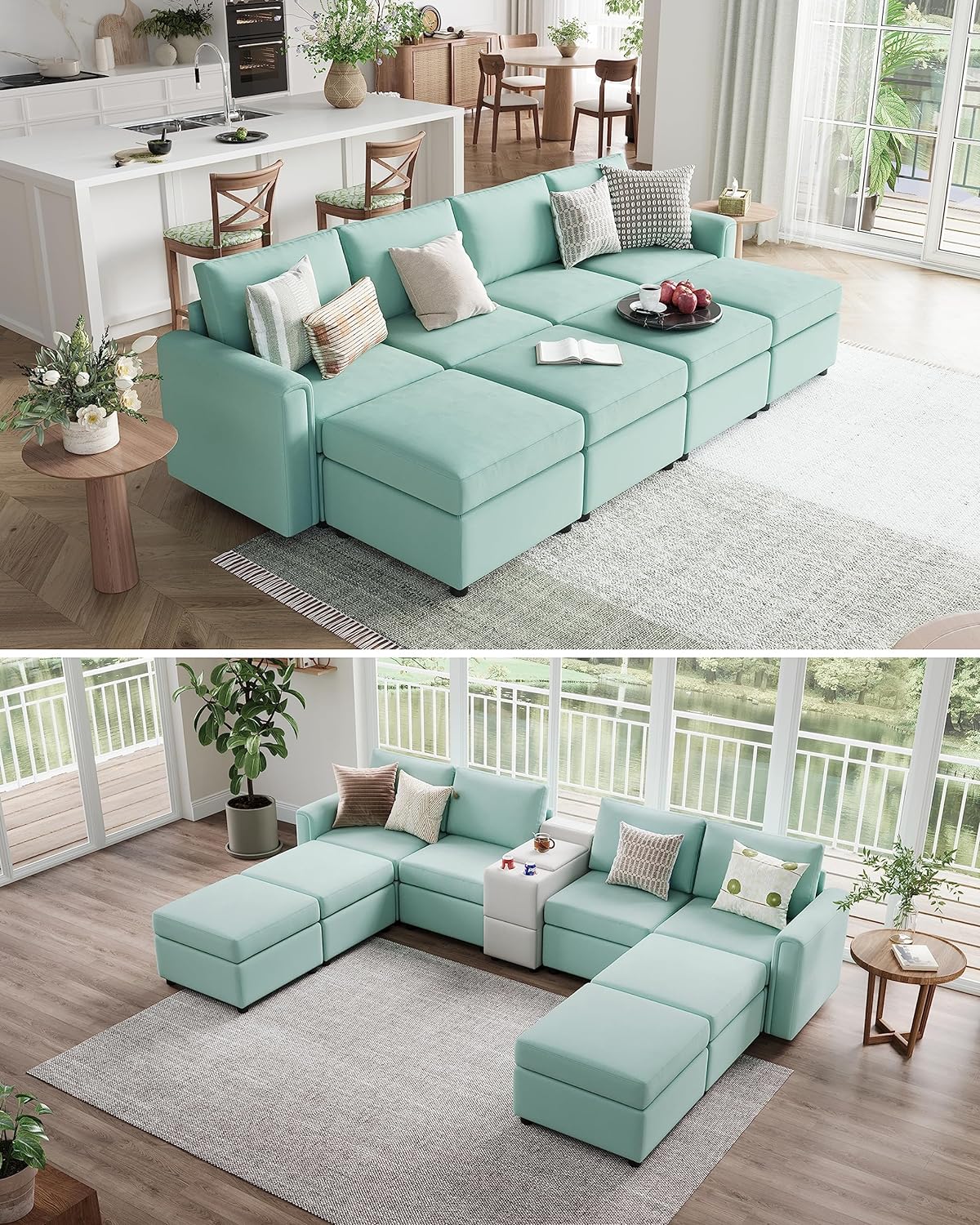 LINSY HOME Oversized Modular Sectional Sofa, Convertible Sectional Sofa Couch with Memory Foam, Modular Sleeper Sofa Covers Removable and Changeable, 10 Seat Sofa Sets for Living Room, Teal