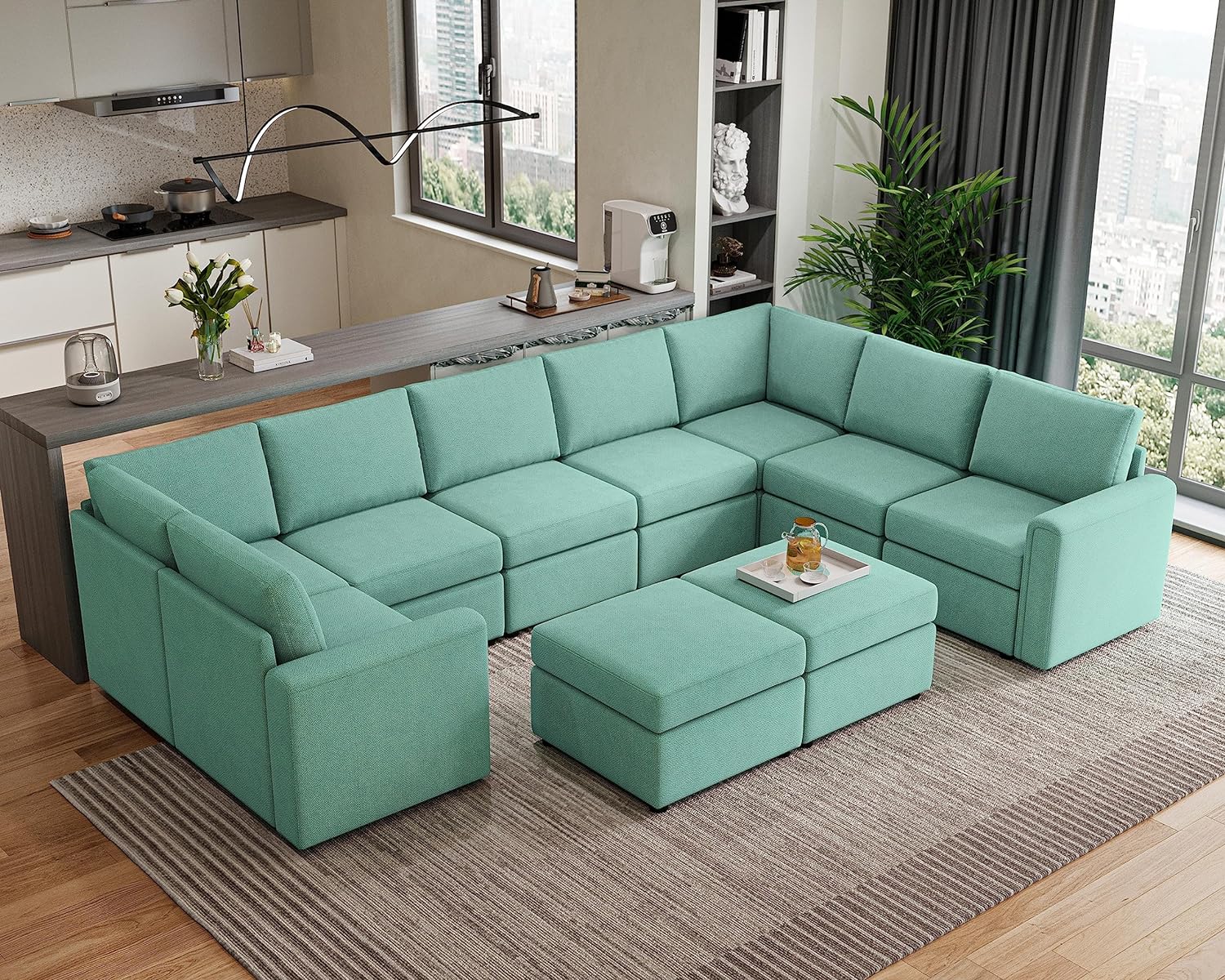 LINSY HOME Oversized Modular Sectional Sofa, Convertible Sectional Sofa Couch with Memory Foam, Modular Sleeper Sofa Covers Removable and Changeable, 10 Seat Sofa Sets for Living Room, Teal