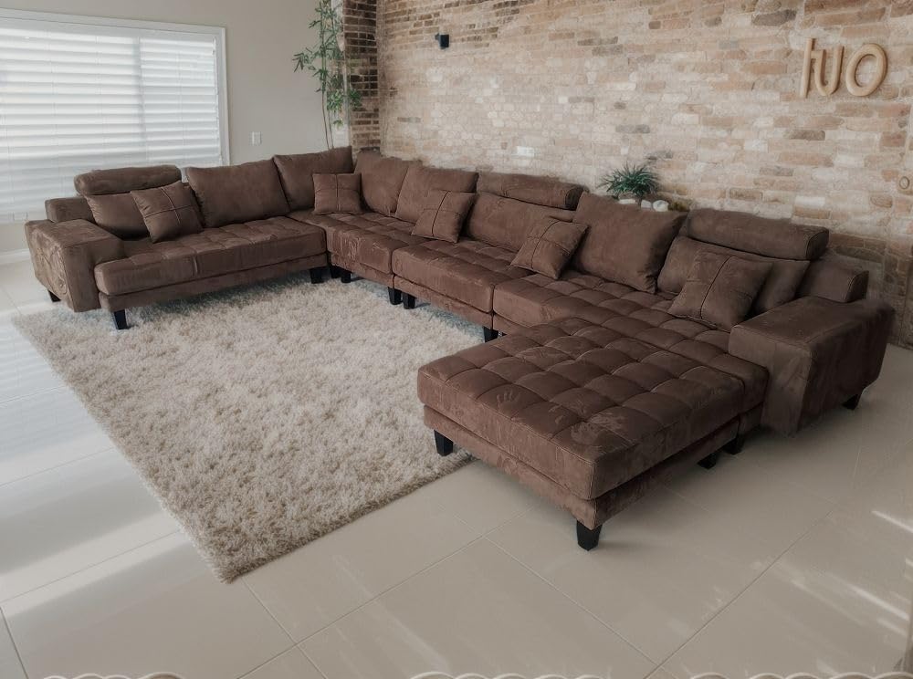 Stendmar L Shape U Shape Reversible Modern Microfiber Fabric Sectional Couch Sofa Set S150DBR