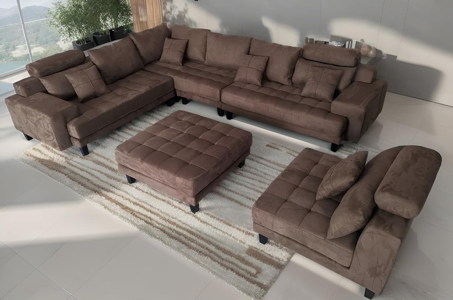 Stendmar L Shape U Shape Reversible Modern Microfiber Fabric Sectional Couch Sofa Set S150DBR