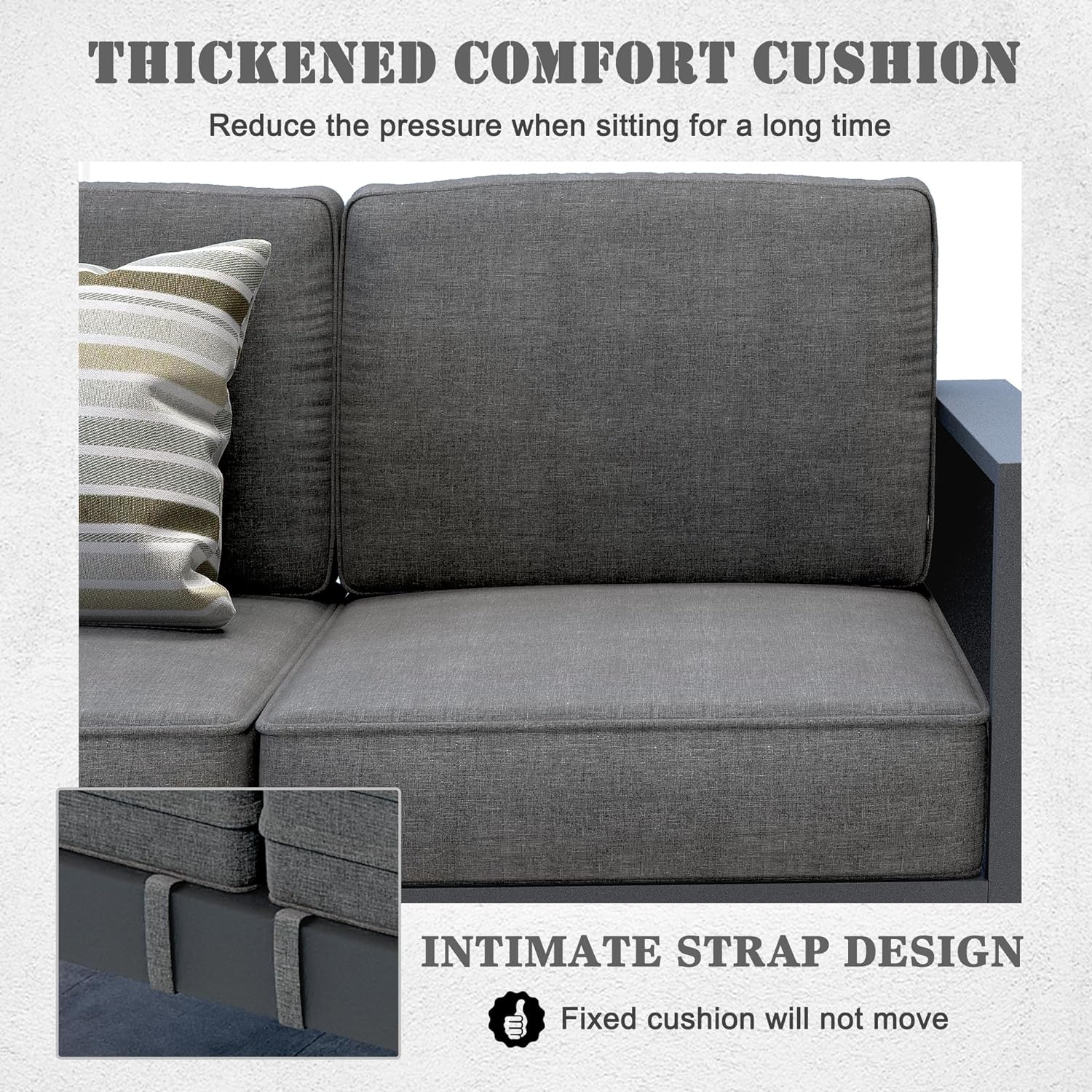 Vakollia Outdoor Aluminum Furniture Set with Fire Pit Table - 5 Pieces Modern Patio Conversation Sets Metal Sectional Sofa Set