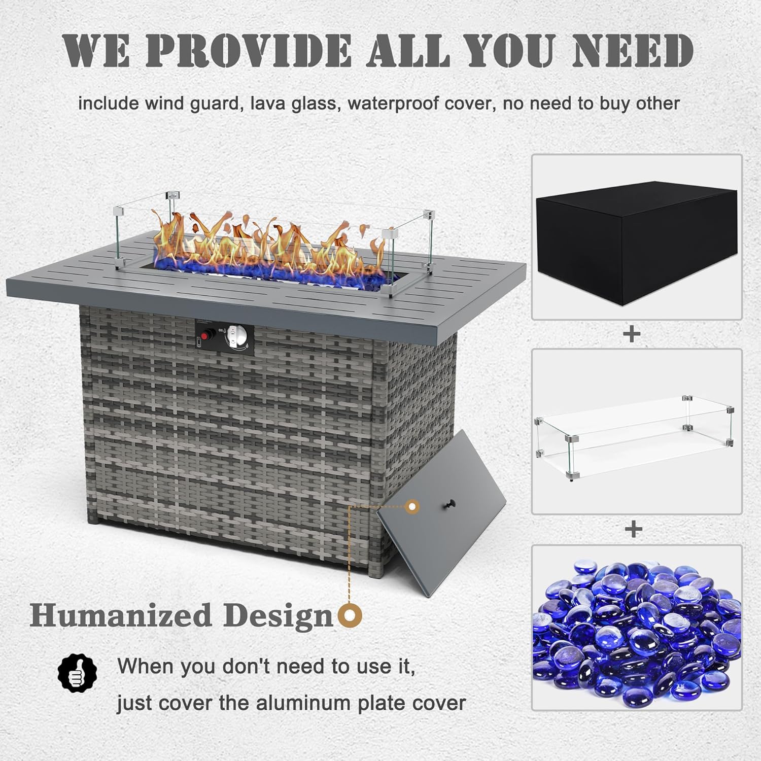 Vakollia Outdoor Aluminum Furniture Set with Fire Pit Table - 5 Pieces Modern Patio Conversation Sets Metal Sectional Sofa Set