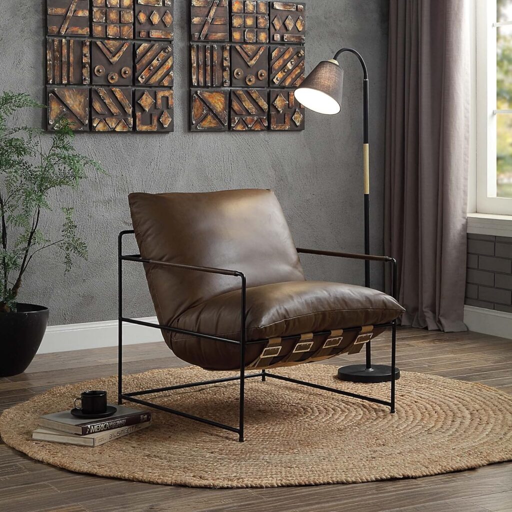 Acme Furniture Saturn Leather Metal Frame Accent Chair Cushion Acme Furniture Saturn Leather Metal Frame Accent Chair Cushion