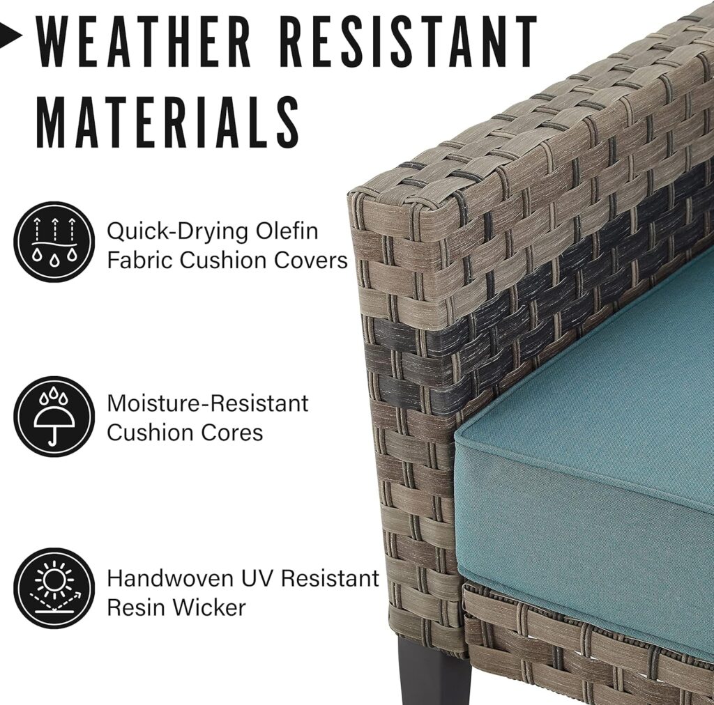 Crosley Furniture KO70254BR-BL Prescott Outdoor Wicker 2-Piece Sofa Set (Sofa, Coffee Table), Brown with Mineral Blue Cushions Crosley Furniture KO70254BR-BL Prescott Outdoor Wicker 2-Piece Sofa Set (Sofa, Coffee Table), Brown with Mineral Blue Cushions