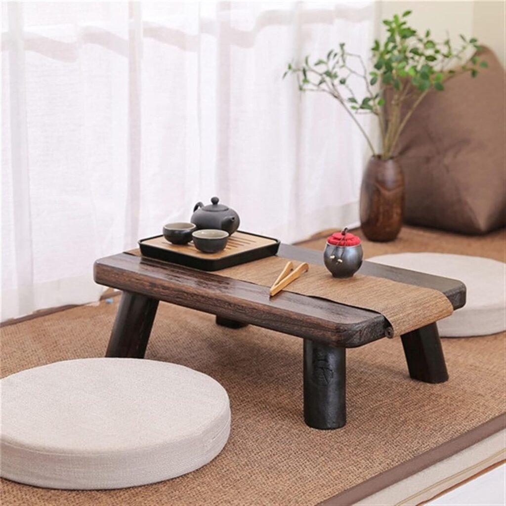 DOUBAO Japanese Tea Table Traditional Rectangle Paulownia Wood Asian Antique Furniture Living Room Low Floor Table for Dining