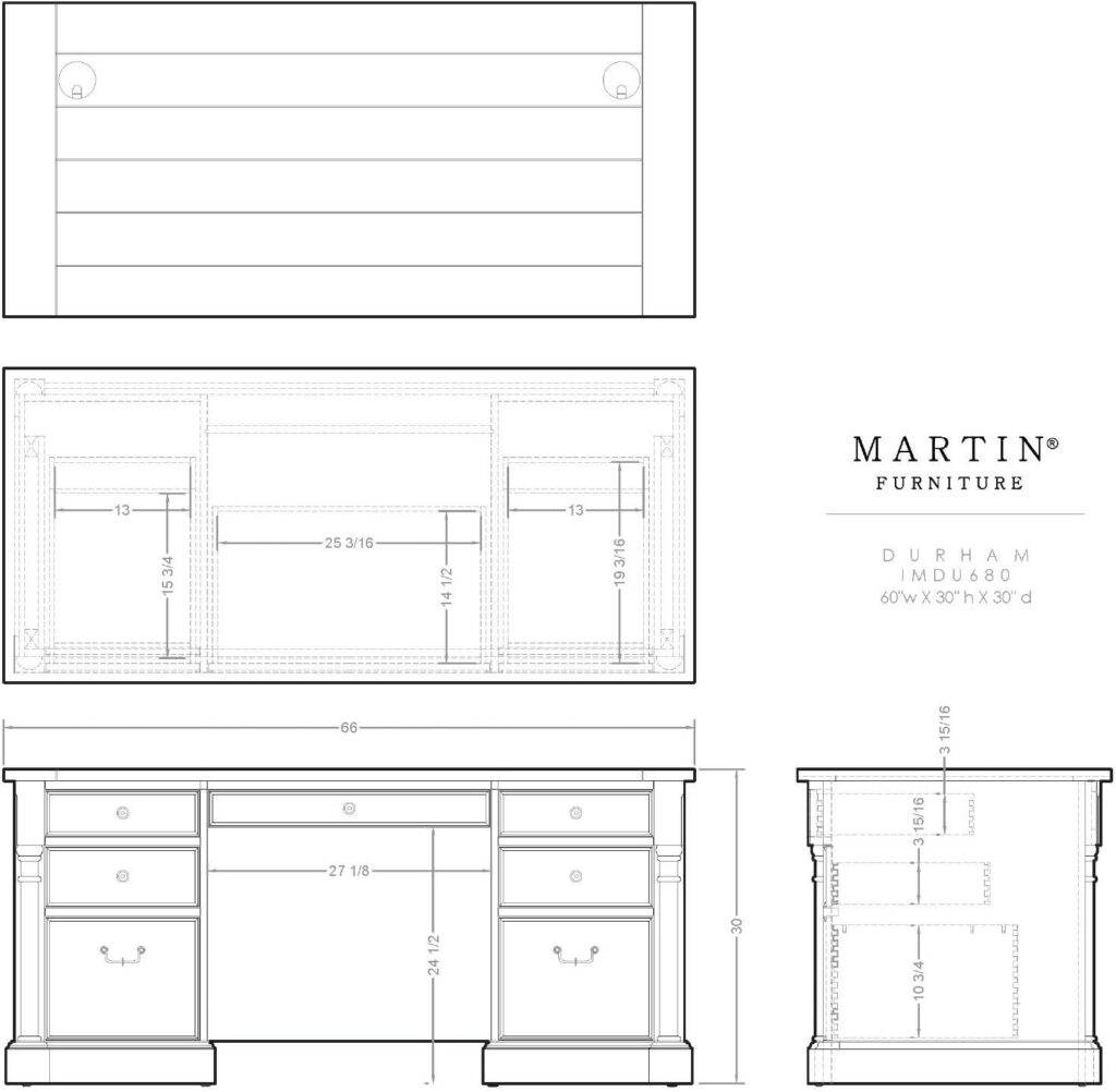 Martin Furniture  Durham Double Pedestal Executive Desk, White
