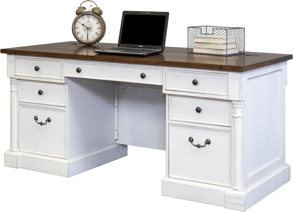 Martin Furniture  Durham Double Pedestal Executive Desk, White