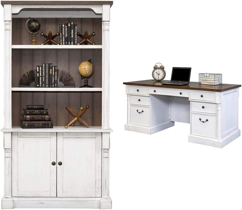 Martin Furniture  Durham Double Pedestal Executive Desk, White