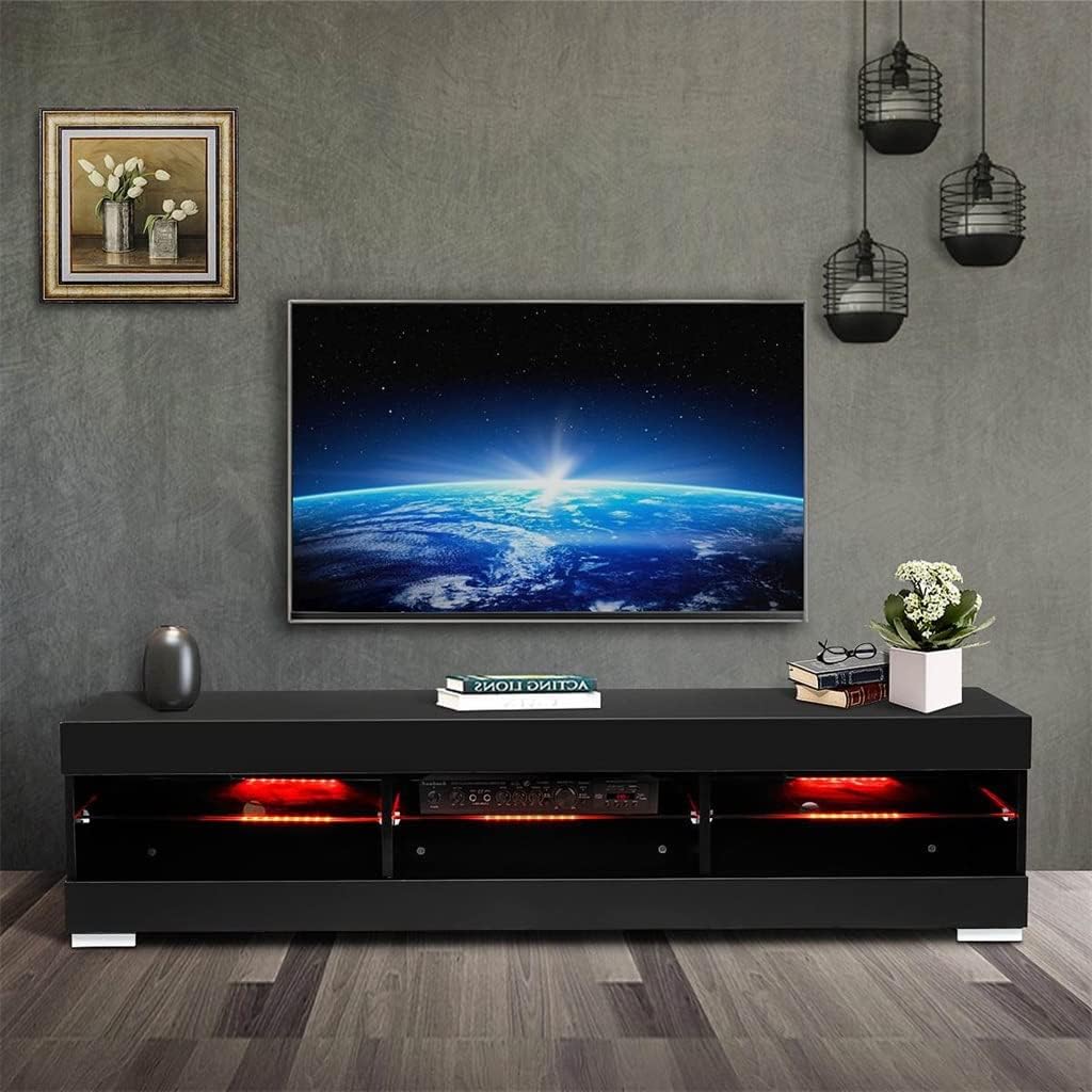 TKFDC 57 Inch TV Unit Cabinet with Glass Shelf Remote Control LED TV Stand High Gloss TV Table Light Living Room Furniture (Color : OneColor) : Home  Kitchen