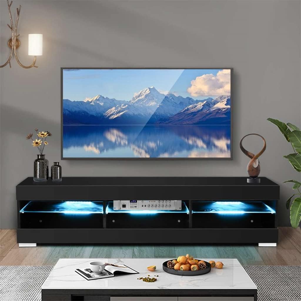 TKFDC 57 Inch TV Unit Cabinet with Glass Shelf Remote Control LED TV Stand High Gloss TV Table Light Living Room Furniture (Color : OneColor) : Home  Kitchen