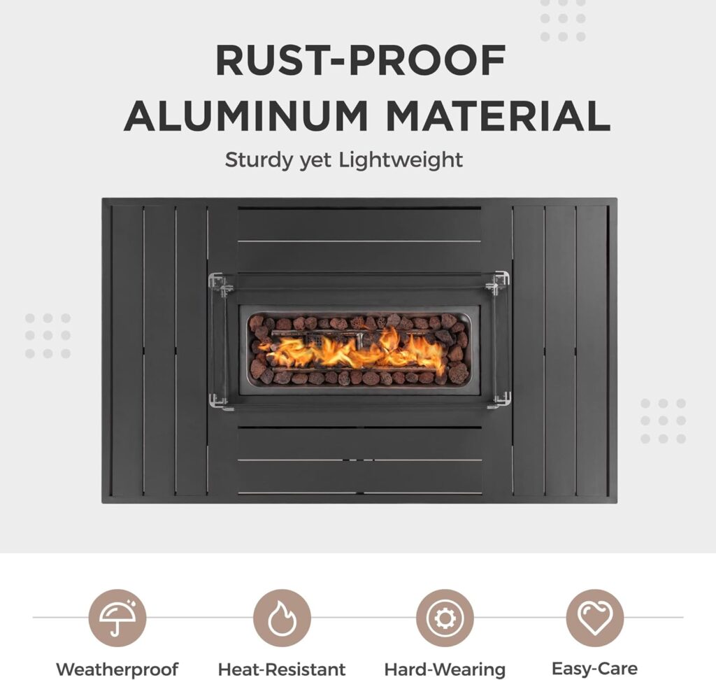 Wisteria Lane Aluminum Patio Furniture Set, 5 Piece Metal Outdoor Furniture Set with CSA Certified 54in Propane Gas Fire Pit Table, Patio Conversation Set with 5in Olefin Cover Cushions (Dark Grey)