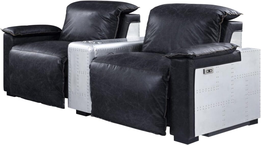 Acme Misezon Power Recliner in Black Top Grain Leather  Aluminum