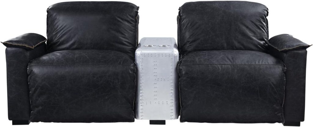 Acme Misezon Power Recliner in Black Top Grain Leather  Aluminum