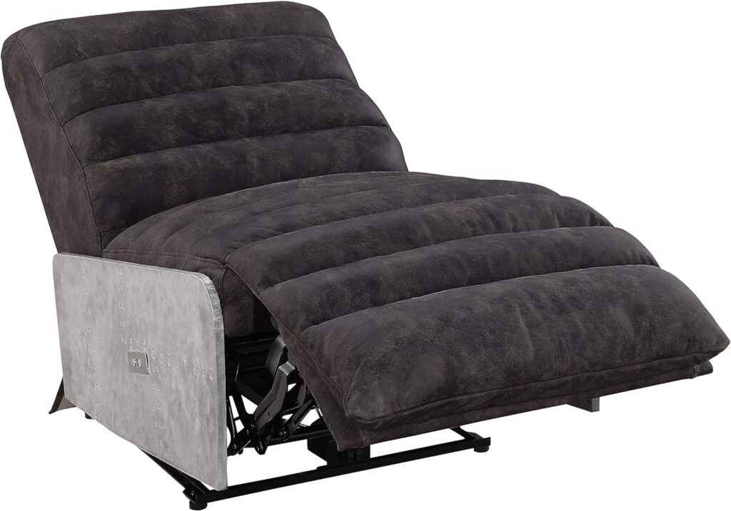 Acme Misezon Power Recliner in Black Top Grain Leather  Aluminum