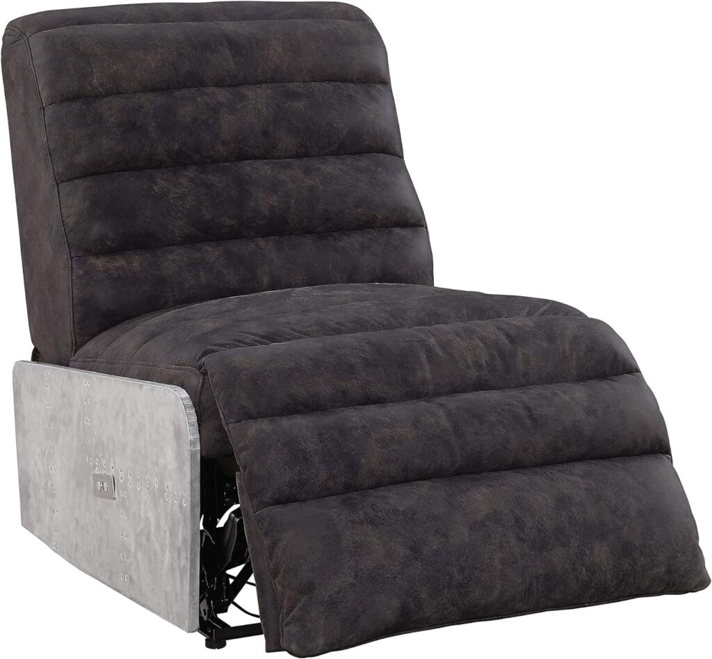 Acme Misezon Power Recliner in Black Top Grain Leather  Aluminum