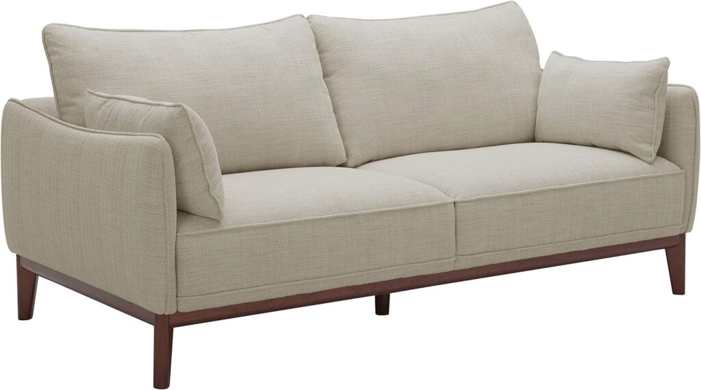 Amazon Brand – Stone  Beam Hillman Mid-Century Sofa Couch with Wood Base and Legs, 78W, Ivory