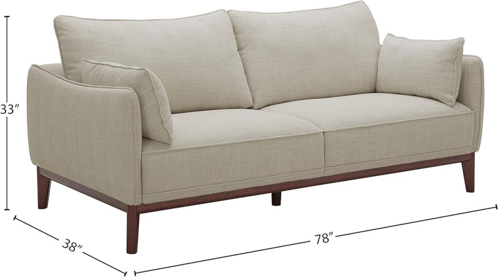 Amazon Brand – Stone  Beam Hillman Mid-Century Sofa Couch with Wood Base and Legs, 78W, Ivory