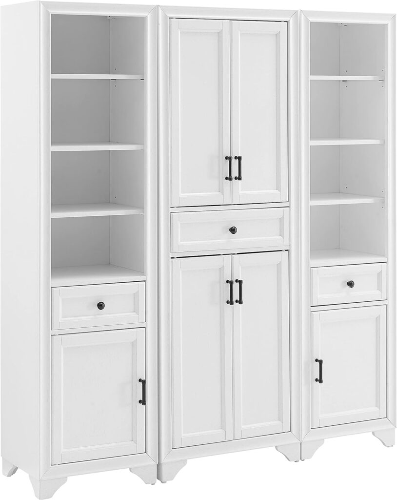 Crosley Furniture KF33006WH Tara 3-Piece Pantry Set with Pantry and 2 Linen Cabinets, Distressed White