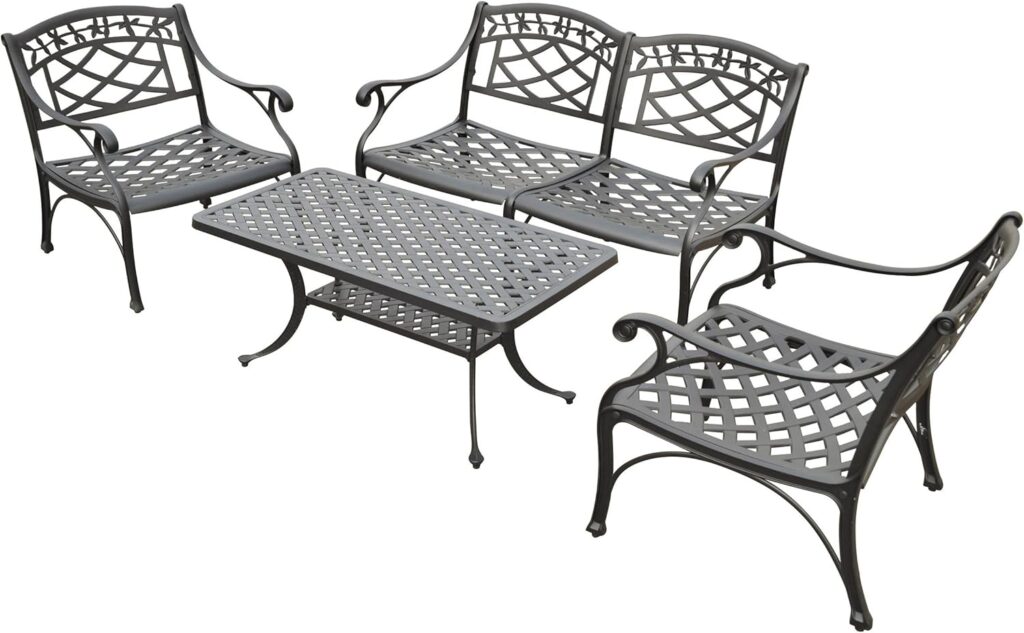 Crosley Furniture Sedona 4-Piece Solid-Cast Aluminum Outdoor Conversation Set with Table, Loveseat, and 2 Club Chairs - Black