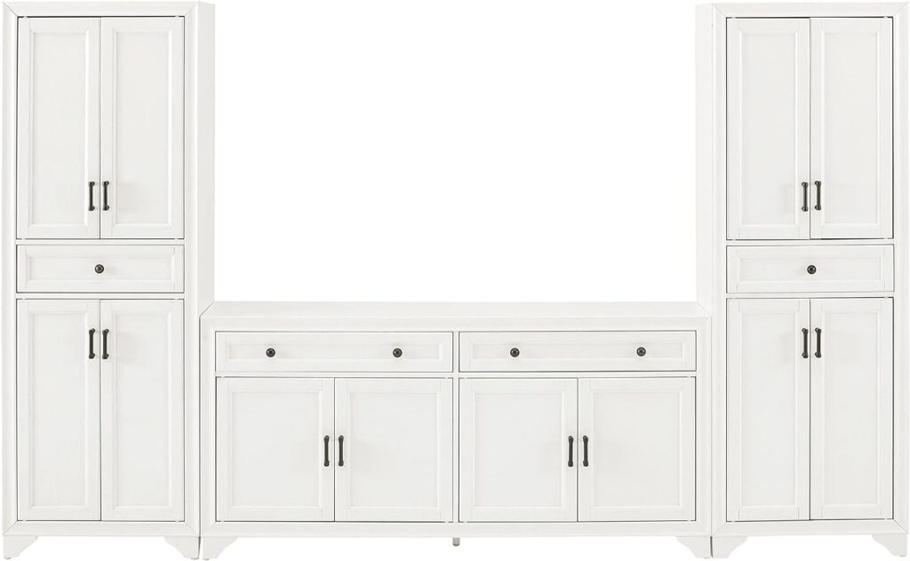 Crosley Furniture Tara 3-Piece Entertainment Set with Sideboard and 2 Storage Cabinets, Distressed White