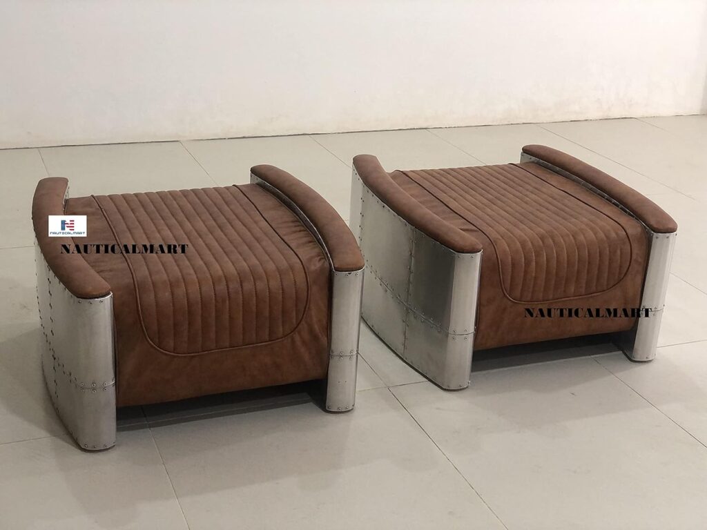 Nautical-Mart Aviator Ottoman Chair Mid Century Vintage Industrial Sofa Furniture (Pair)