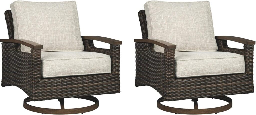 Signature Design by Ashley Paradise Trail Outdoor Swivel Upholstered Lounge Chair Set, 2 Count, Beige